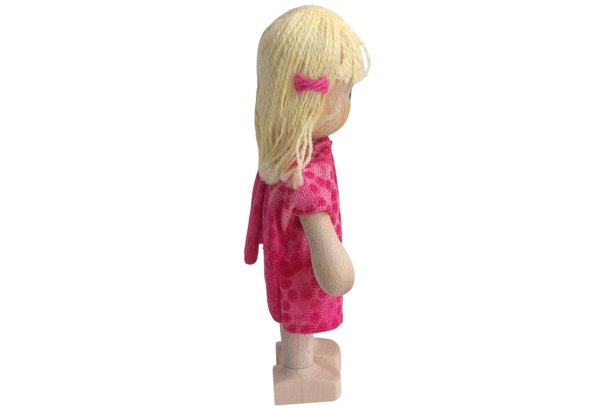 Anne Krebs Miniatur Puppe Mädchen, Kleid rosa Haare blond offen