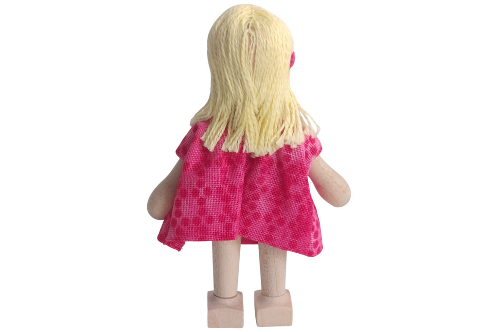 Anne Krebs Miniatur Puppe Mädchen, Kleid rosa Haare blond offen