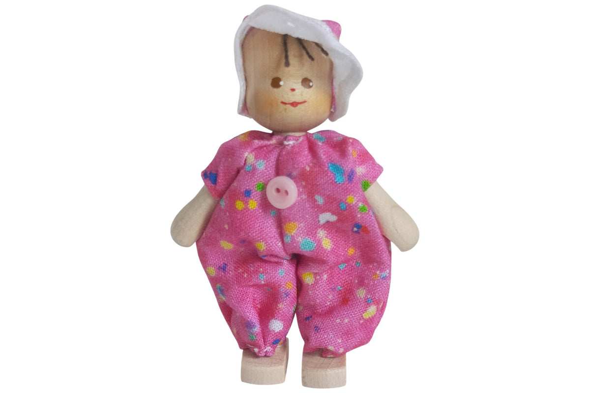 Anne Krebs Miniatur Puppe Baby, Strampelanzug rosa