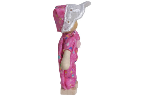 Anne Krebs Miniatur Puppe Baby, Strampelanzug rosa