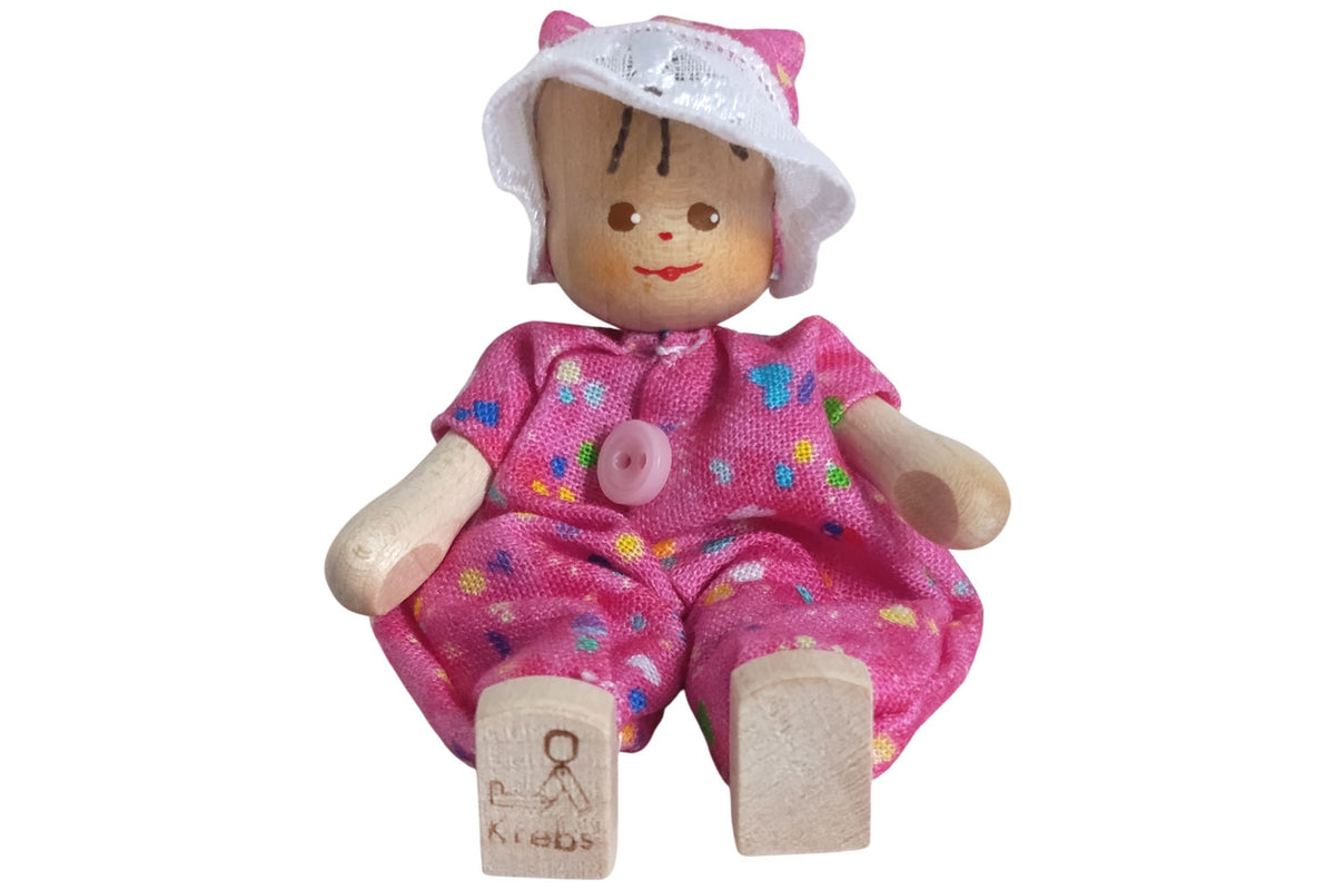 Anne Krebs Miniatur Puppe Baby, Strampelanzug rosa