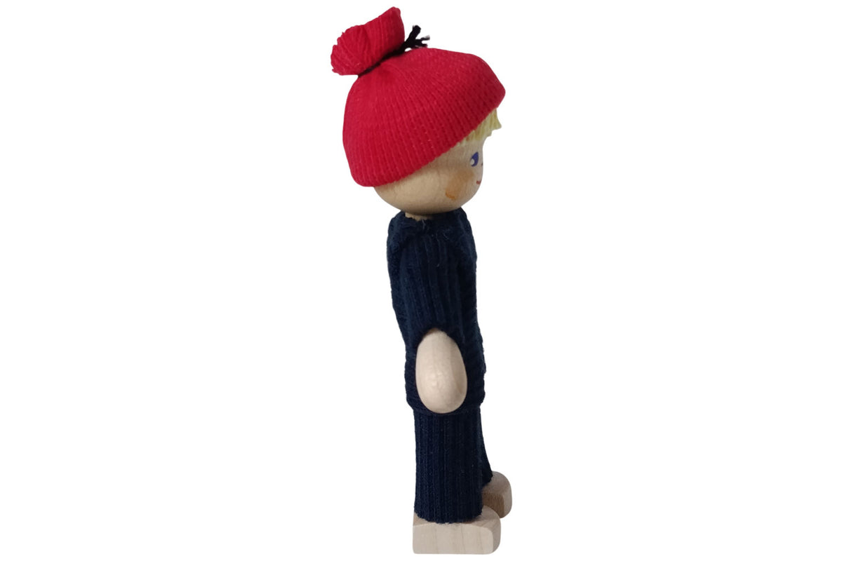 Anne Krebs Miniatur Puppe Mädchen blond mit roter Pudelmütze