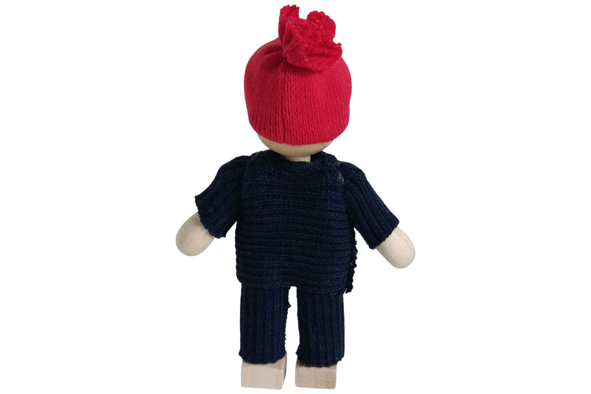 Anne Krebs Miniatur Puppe Mädchen blond mit roter Pudelmütze