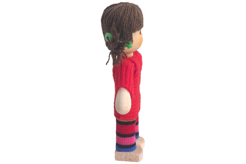 Anne Krebs Miniatur Puppe Mädchen, Pullover rot, Haare braun