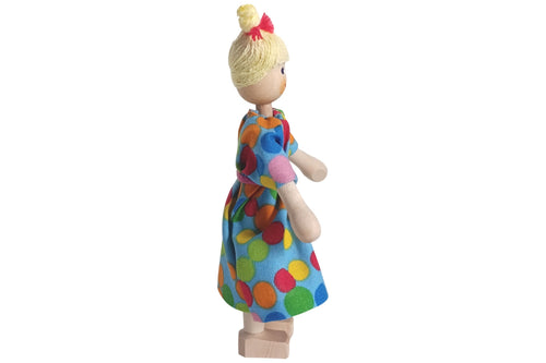 Anne Krebs Miniatur Puppe Mutter, Punktekleid, Haare blond