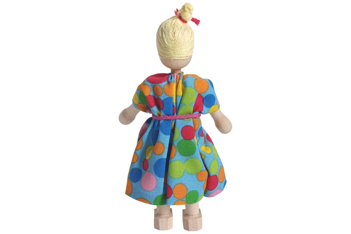 Anne Krebs Miniatur Puppe Mutter, Punktekleid, Haare blond