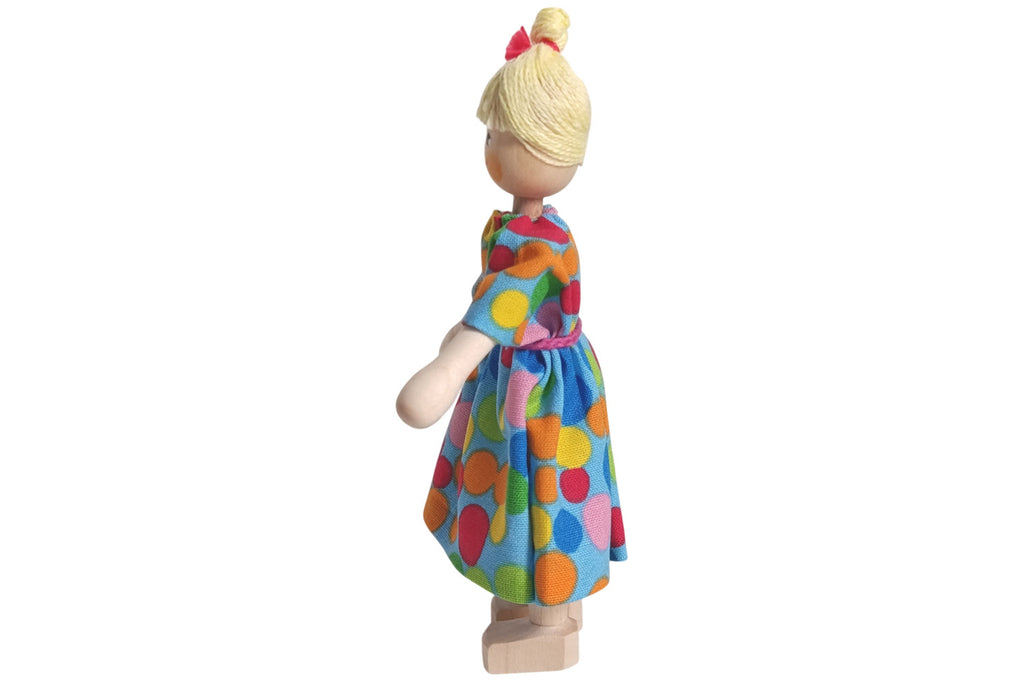 Anne Krebs Miniatur Puppe Mutter, Punktekleid, Haare blond