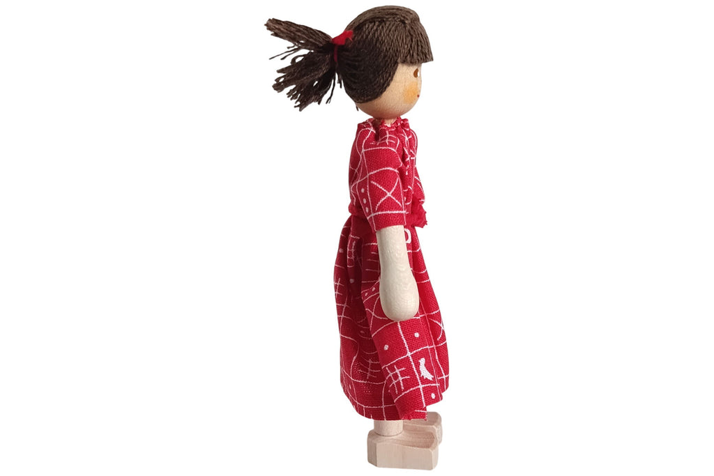 Anne Krebs Miniatur Puppe Mutter, Kleid rot, Haare braun