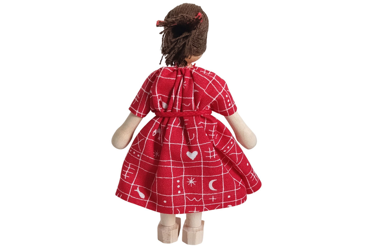 Anne Krebs Miniatur Puppe Mutter, Kleid rot, Haare braun