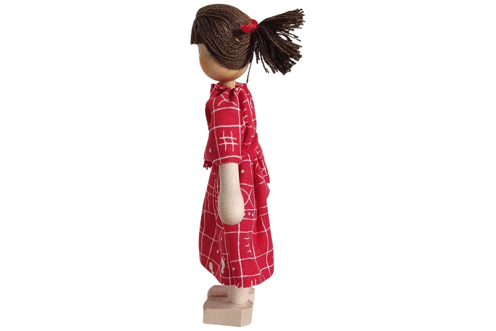 Anne Krebs Miniatur Puppe Mutter, Kleid rot, Haare braun