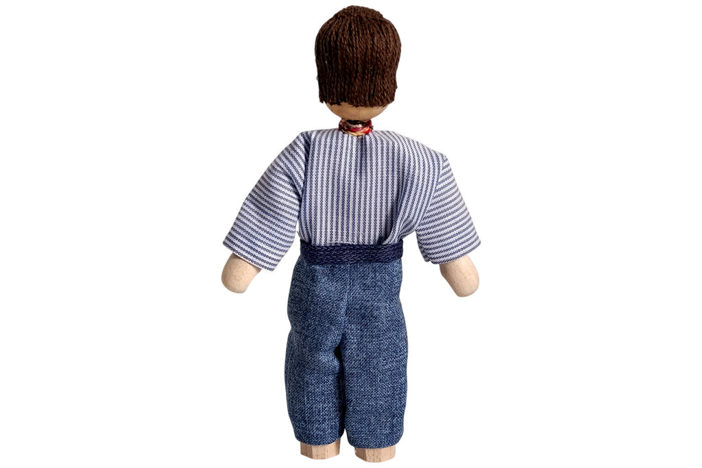 Anne Krebs Miniatur Puppe Vater, Hemd mit Krawatte, Jeans, Haare braun