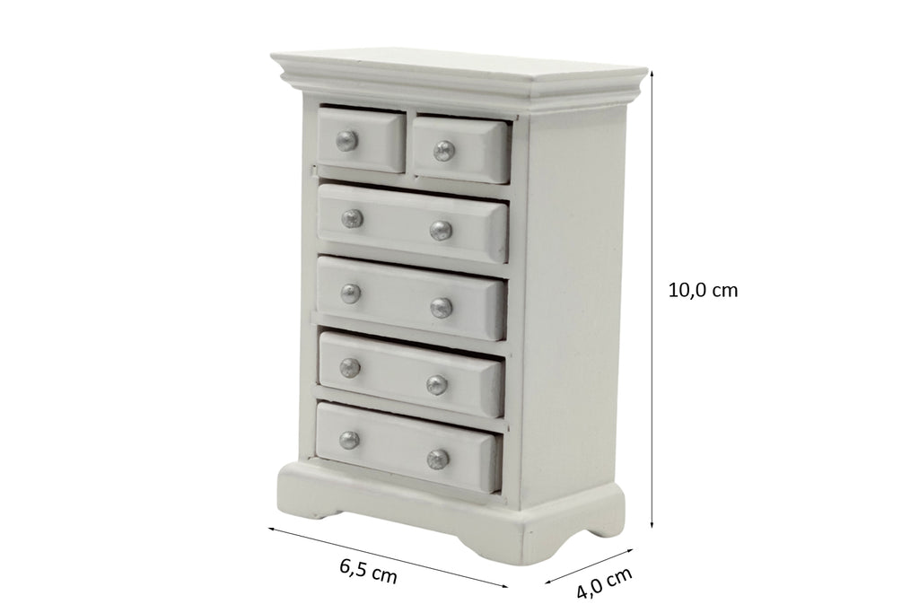 Dolls House 2765 Commode Blanc Avec 6 Tiroirs 1:12 pour Maison de Poupée Neuf !