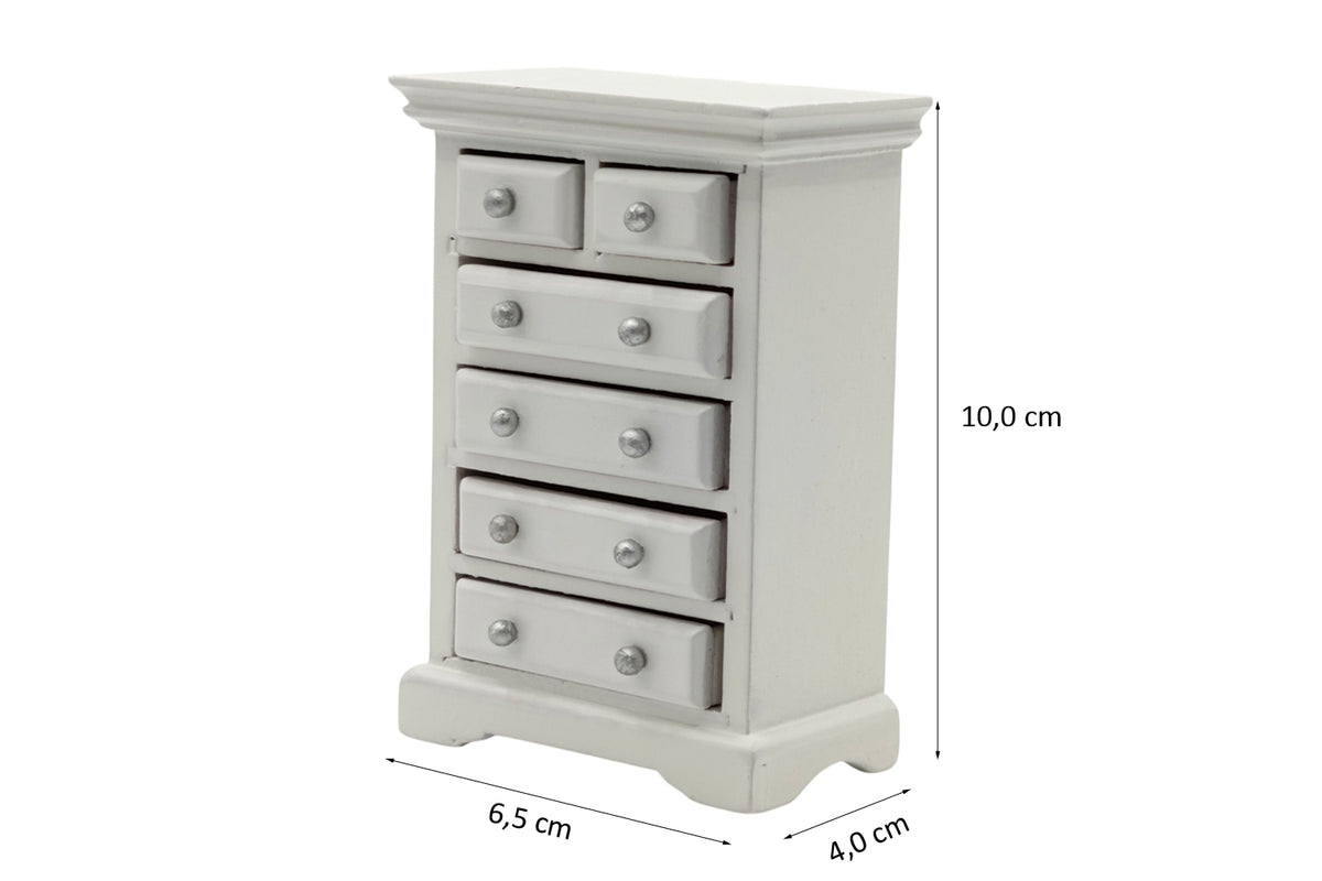 Dolls House 2765 Commode Blanc Avec 6 Tiroirs 1:12 pour Maison de Poupée Neuf !