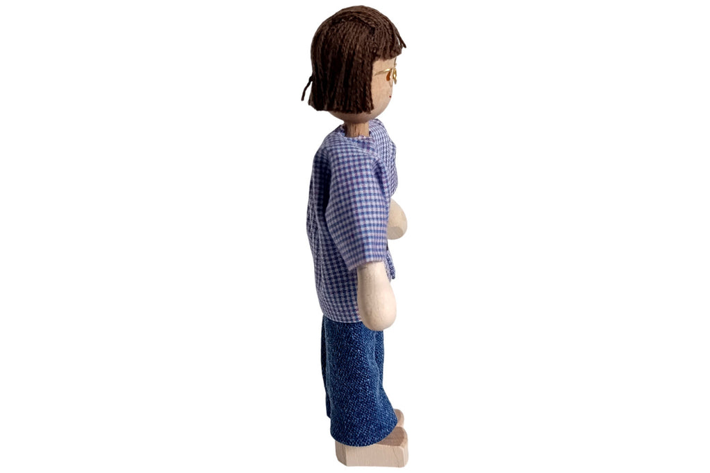 Anne Krebs Miniatur Puppe Vater, Hemd kariert, Brille, Haare braun