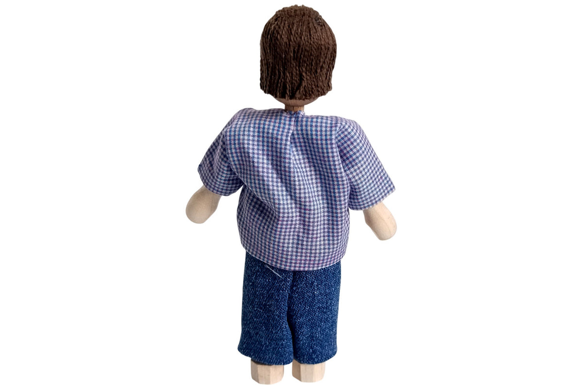 Anne Krebs Miniatur Puppe Vater, Hemd kariert, Brille, Haare braun