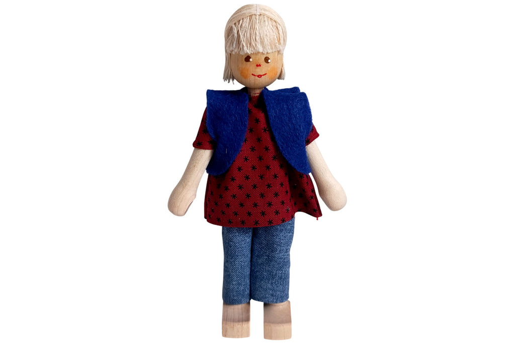 Anne Krebs Miniatur Puppe Oma, Bluse mit Weste, Hose, Haare weiss