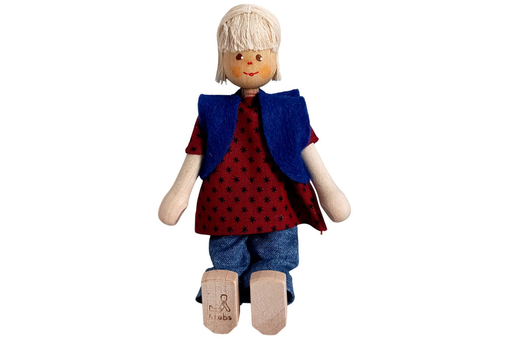 Anne Krebs Miniatur Puppe Oma, Bluse mit Weste, Hose, Haare weiss