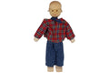 Anne Krebs Miniatur Puppe Opa mit Brille, Hemd kariert, Hose blau