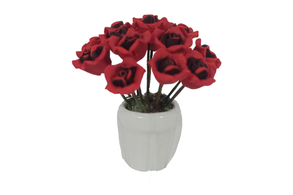 Dolls House Miniatur Rosen rot in der Vase