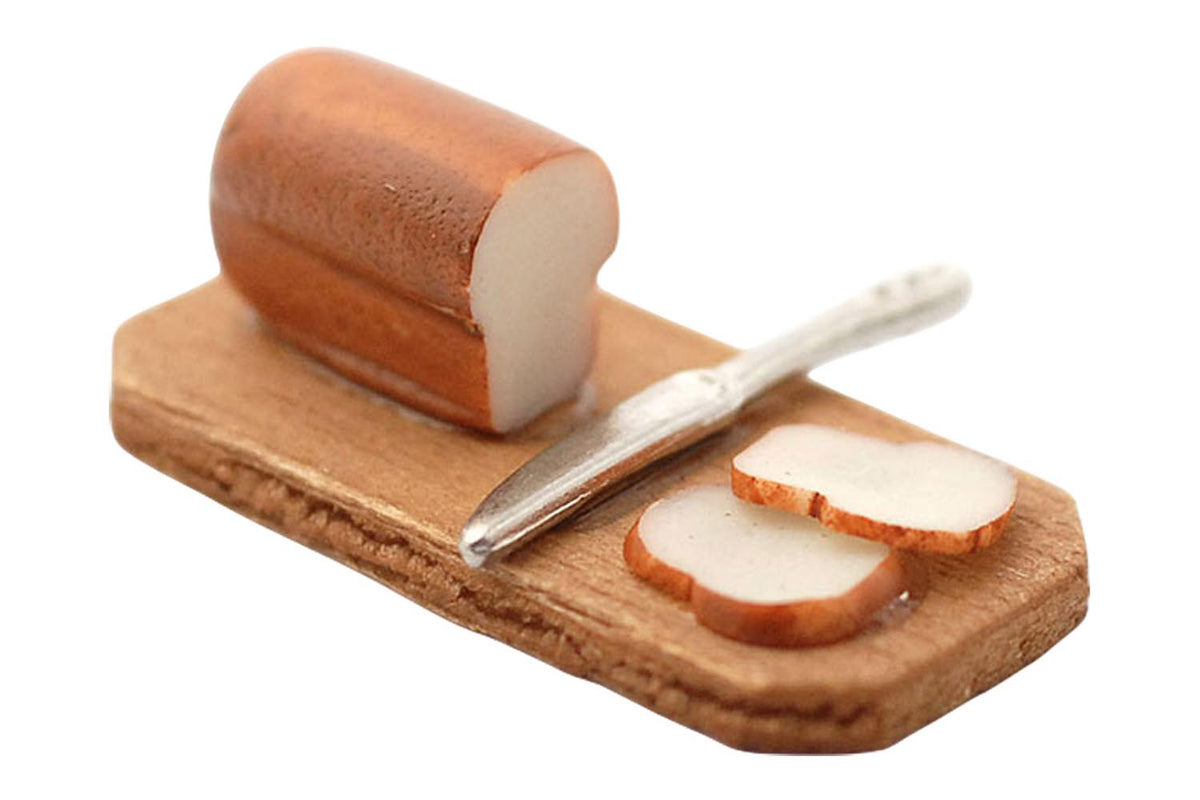 Dolls House Miniatur Brett mit Brot und Messer