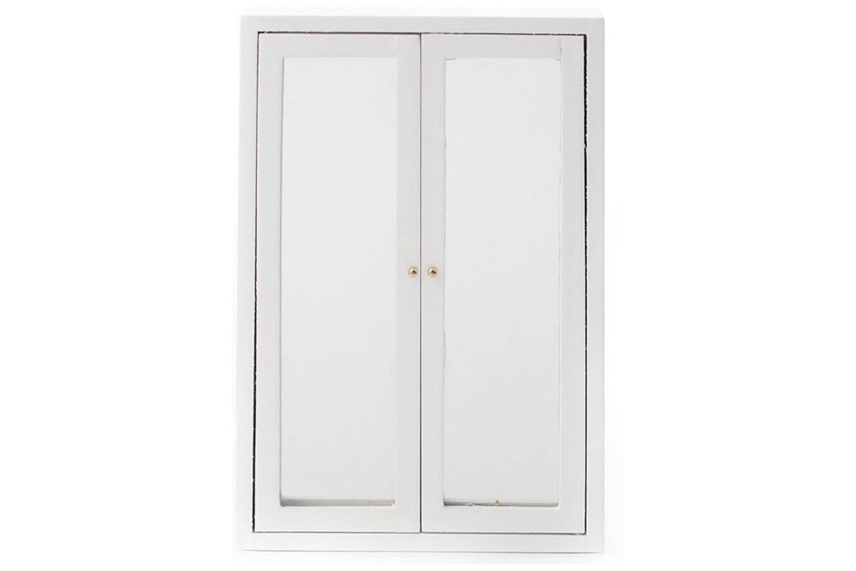 Dolls House Miniatur Schlafzimmer-Schrank mit Spiegel weiß