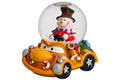Sigro kleine Schneekugel orange mit lustigen Auto & Schneemann