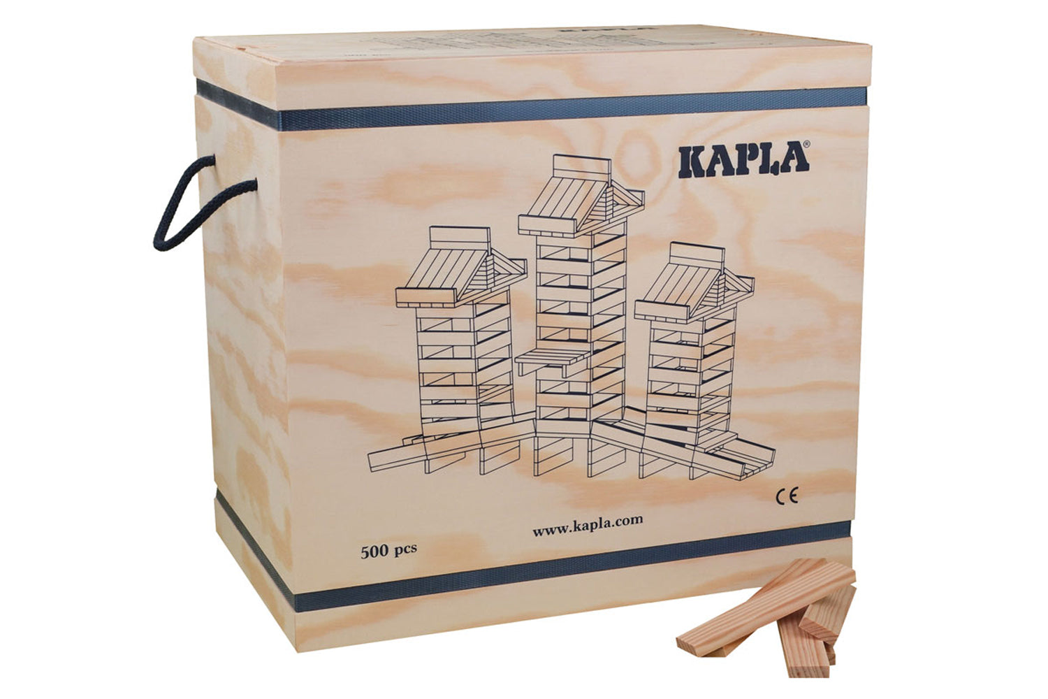 Boîte de 500 pièces de blocs de construction KAPLA, finition naturelle