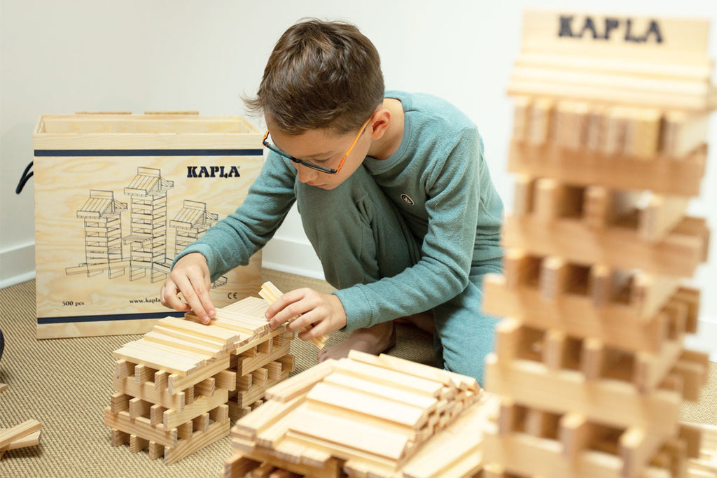 Boîte de 500 pièces de blocs de construction KAPLA, finition naturelle