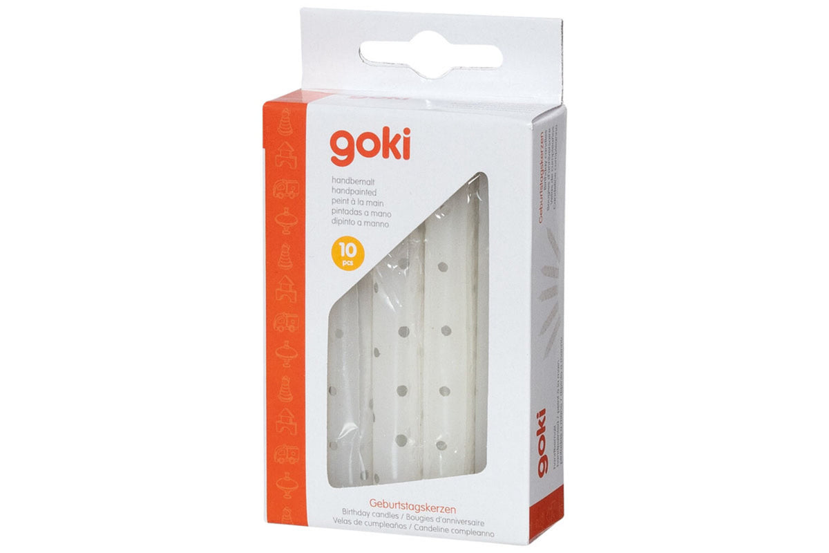 Bougies d'anniversaire Goki, lot de 10, à pois gris