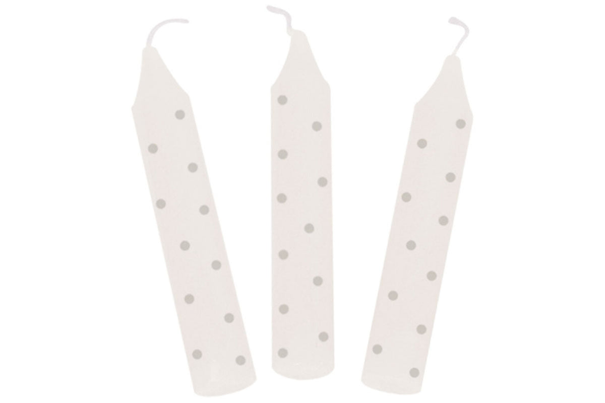 Bougies d'anniversaire Goki, lot de 10, à pois gris