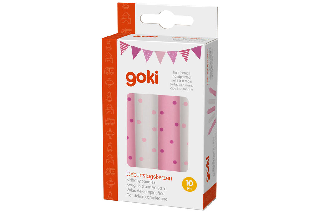 Bougies d'anniversaire Goki, lot de 10, à pois roses