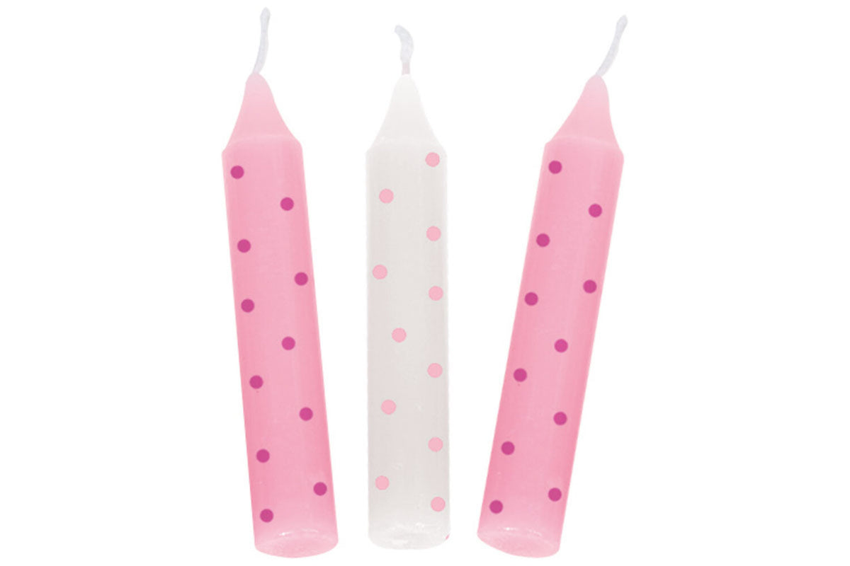 Bougies d'anniversaire Goki, lot de 10, à pois roses