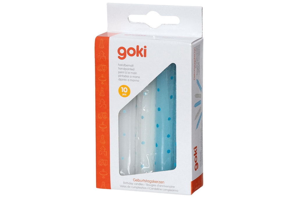 Bougies d'anniversaire Goki, lot de 10, à pois bleus
