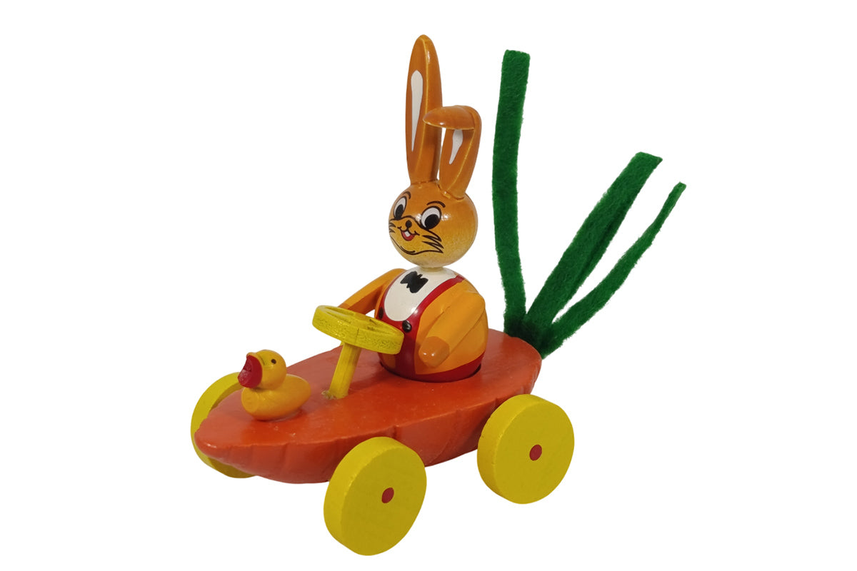 Schulte Kugelhase avec voiture de course en carotte décoration de Pâques orange
