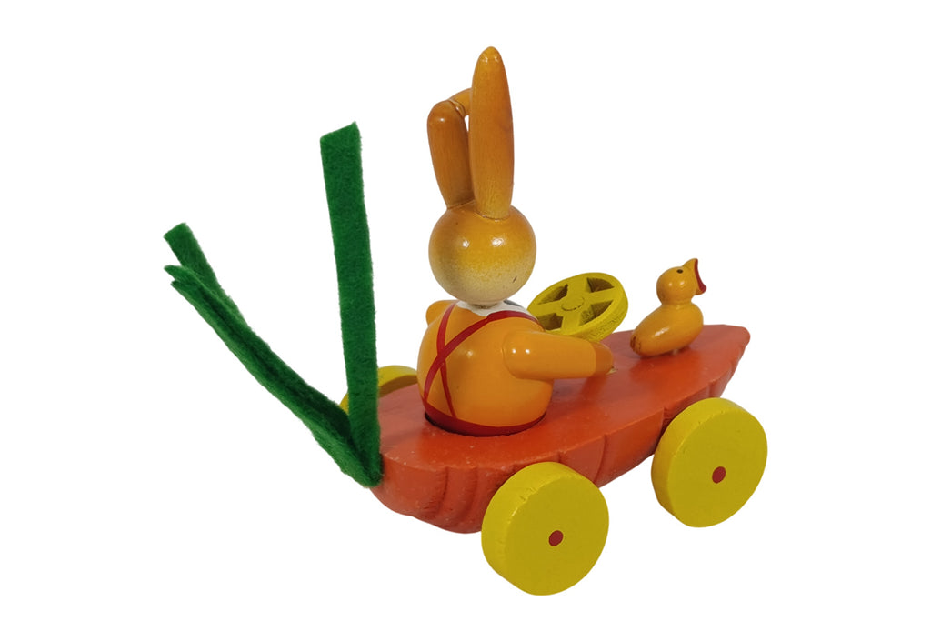 Schulte Kugelhase avec voiture de course en carotte décoration de Pâques orange