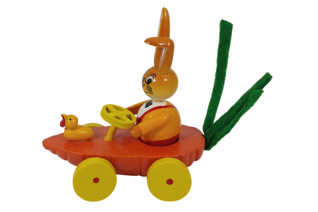 Schulte Kugelhase avec voiture de course en carotte décoration de Pâques orange