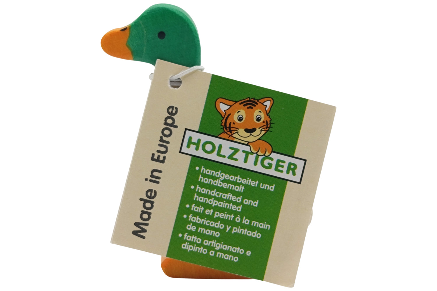 Holztiger Erpel stehend
