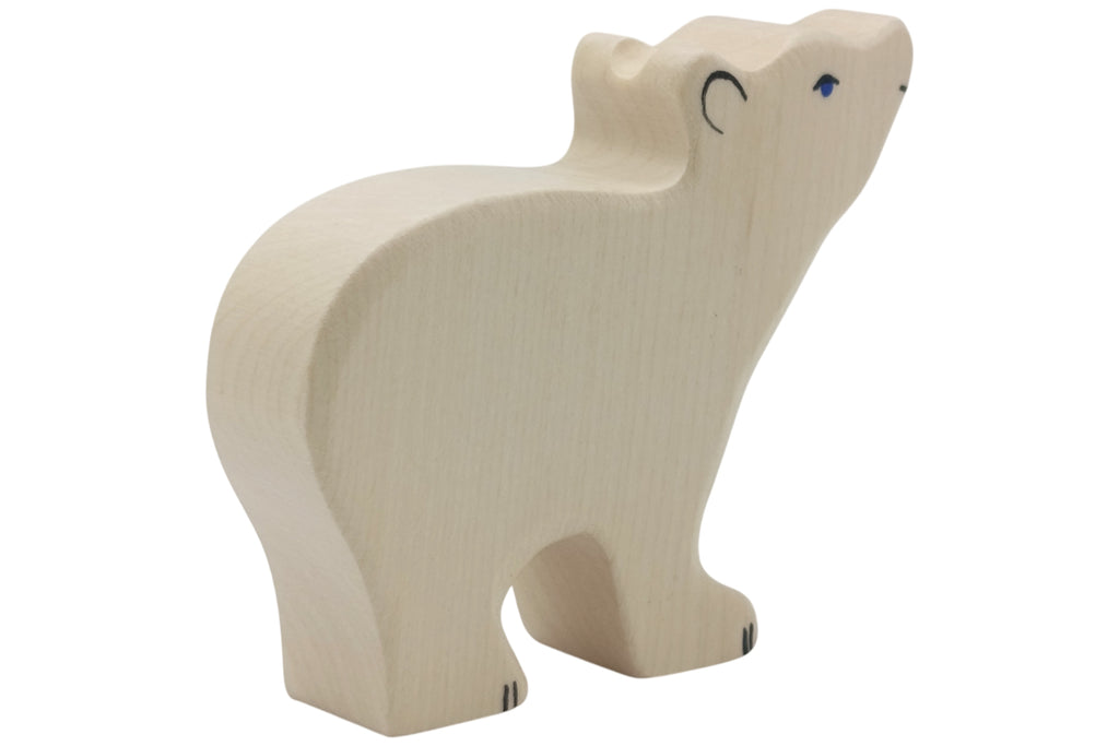 Holztiger Eisbär klein Kopf hoch