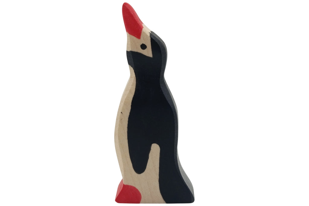 Holztiger Pinguin klein Kopf hoch