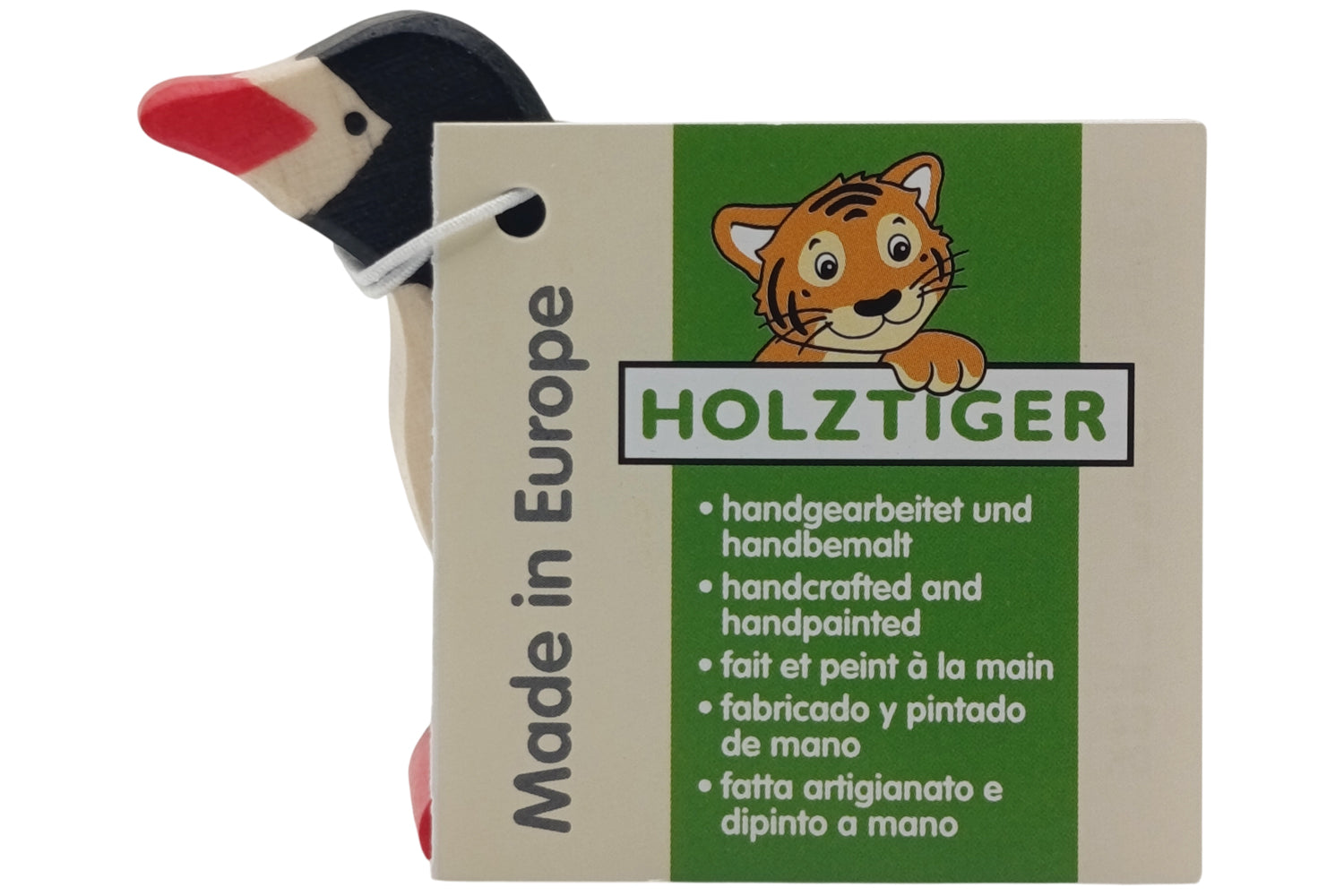 Holztiger Pinguin klein Kopf hoch