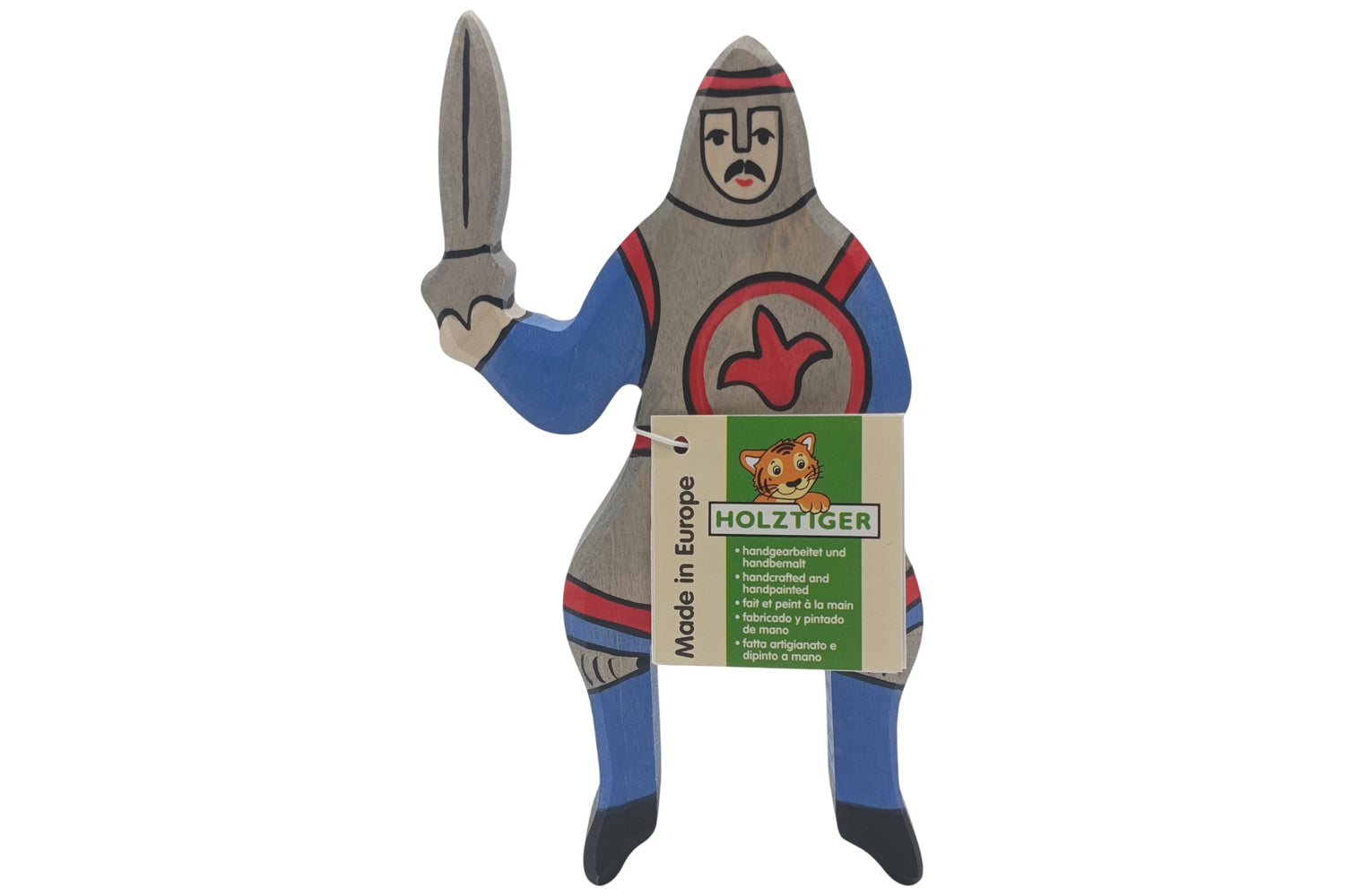 Holztiger Ritter blau reitend ohne Pferd