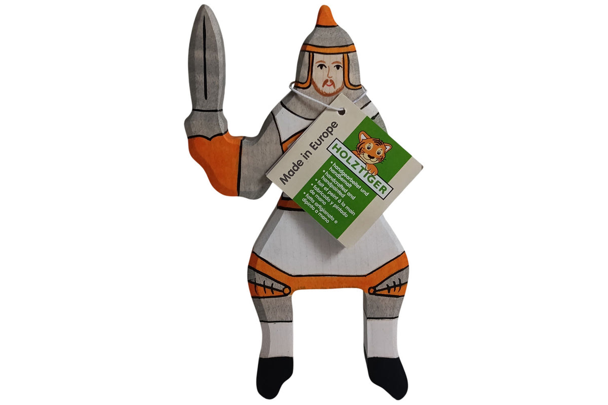 Holztiger Turnierritter, weiß reitend