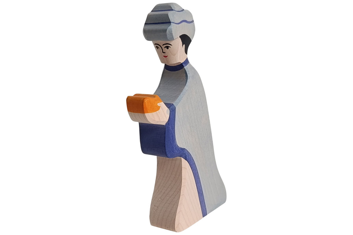 Holztiger Krippenfigur Caspar blau