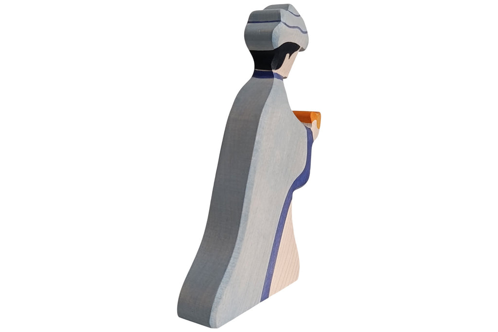 Holztiger Krippenfigur Caspar blau