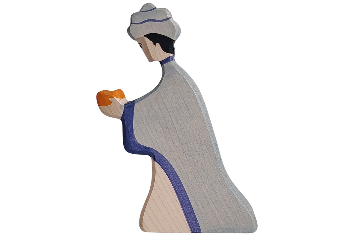 Holztiger Krippenfigur Caspar blau