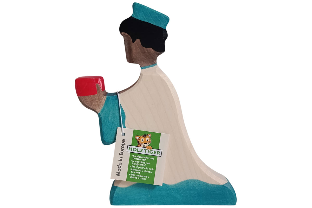 Holztiger Krippenfigur Melchior grün
