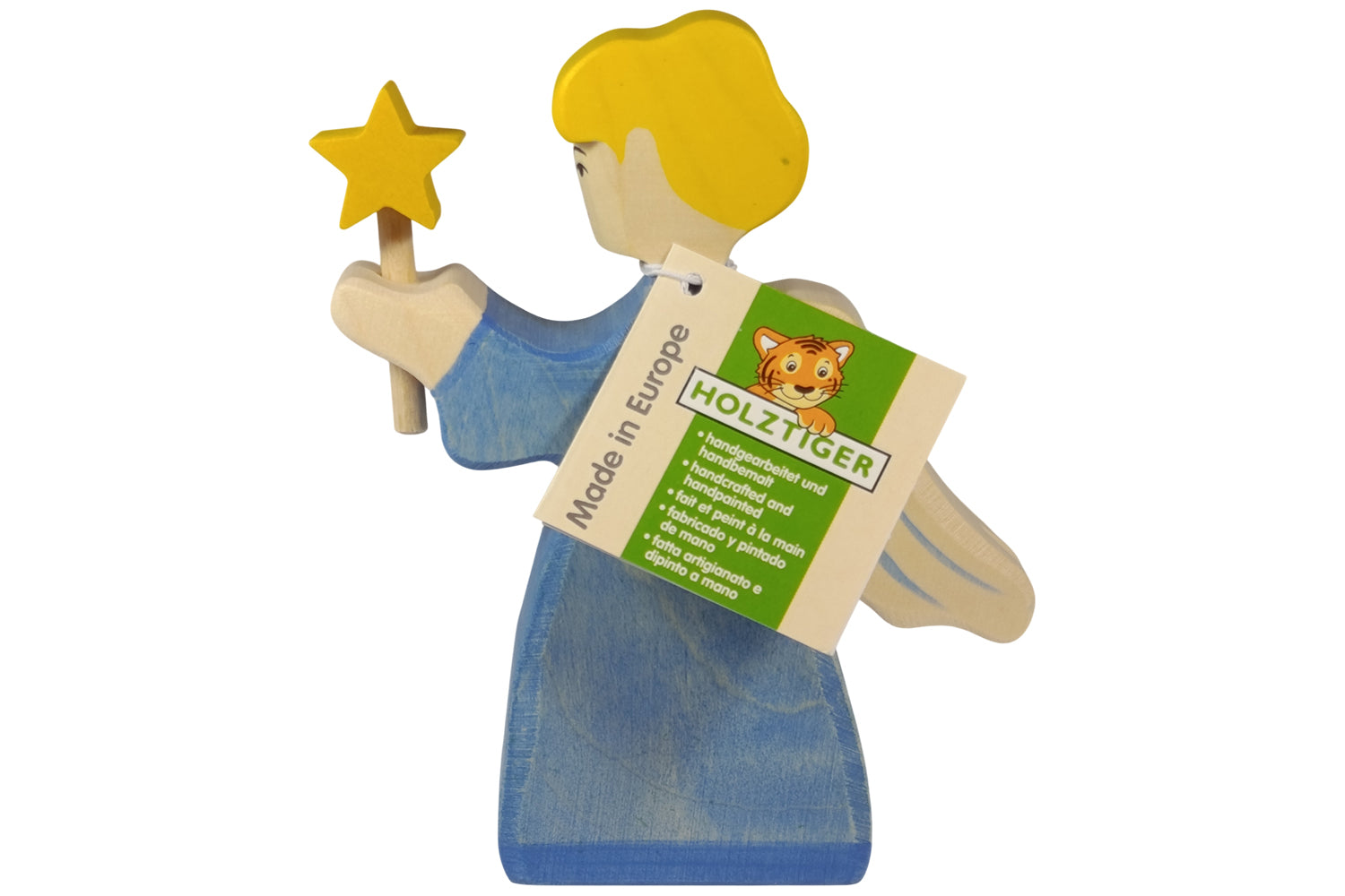 Holztiger Krippenfigur Engel mit Stern