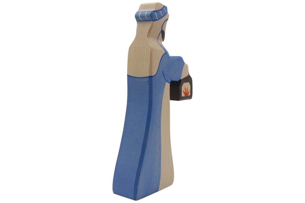Holztiger Krippenfigur Hirte mit Lampe
