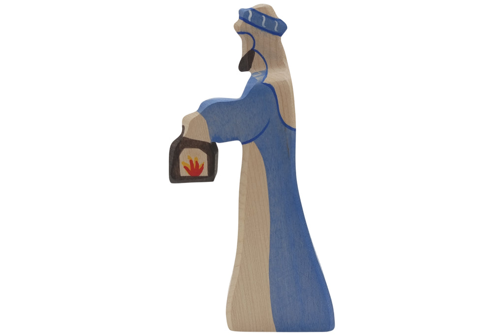 Holztiger Krippenfigur Hirte mit Lampe