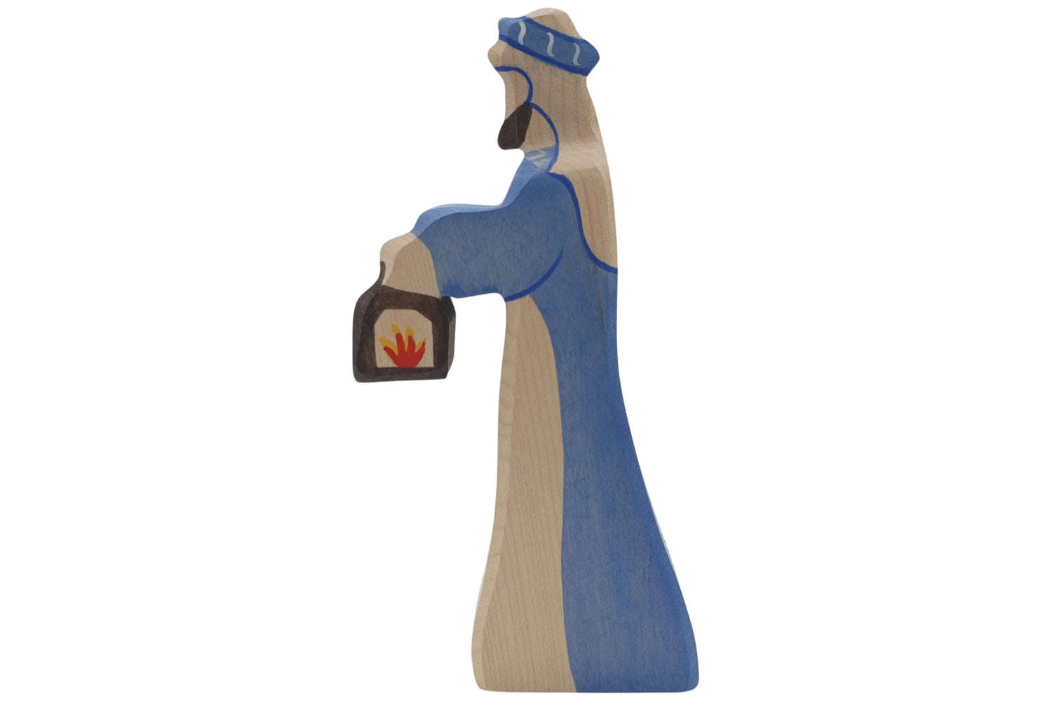 Holztiger Krippenfigur Hirte mit Lampe